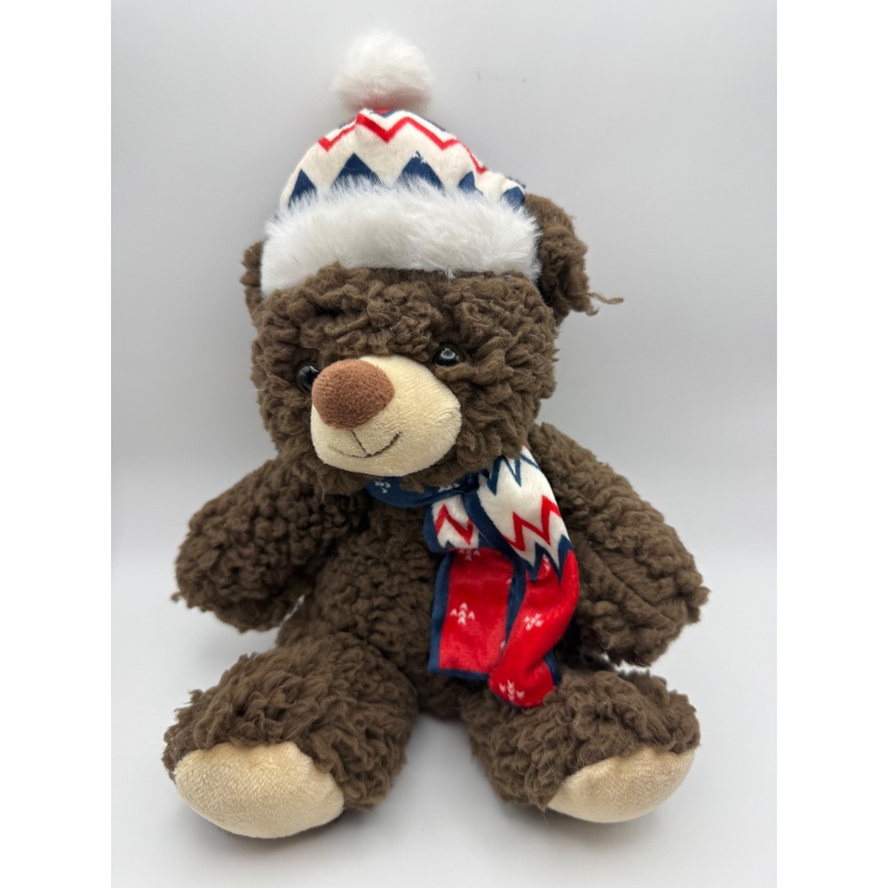 Publix Holiday Teddy Bear Brown Sherpa Plush Winter Hat Scarf Christmas P17838